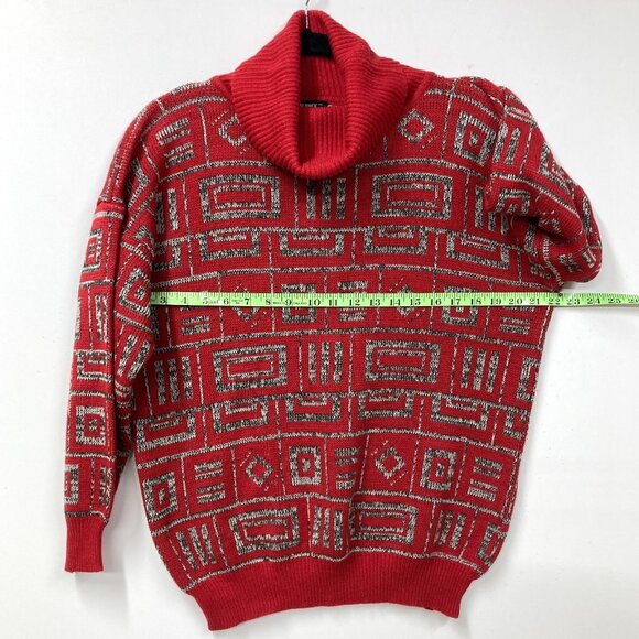Kitty Hawk Vintage Sweater, Women's Sz Medium, Red White Black Geometric Boxy - Picture 3 of 8